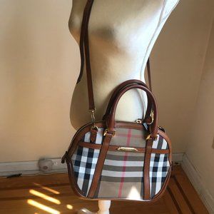 Burberry Tan Orchard House Check Bowling Bag